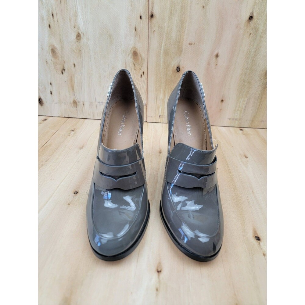 Calvin Klein High Heel Kathryn Penny Loafers Shoes Gray Patent Women's 7. READ! - Picture 2 of 11